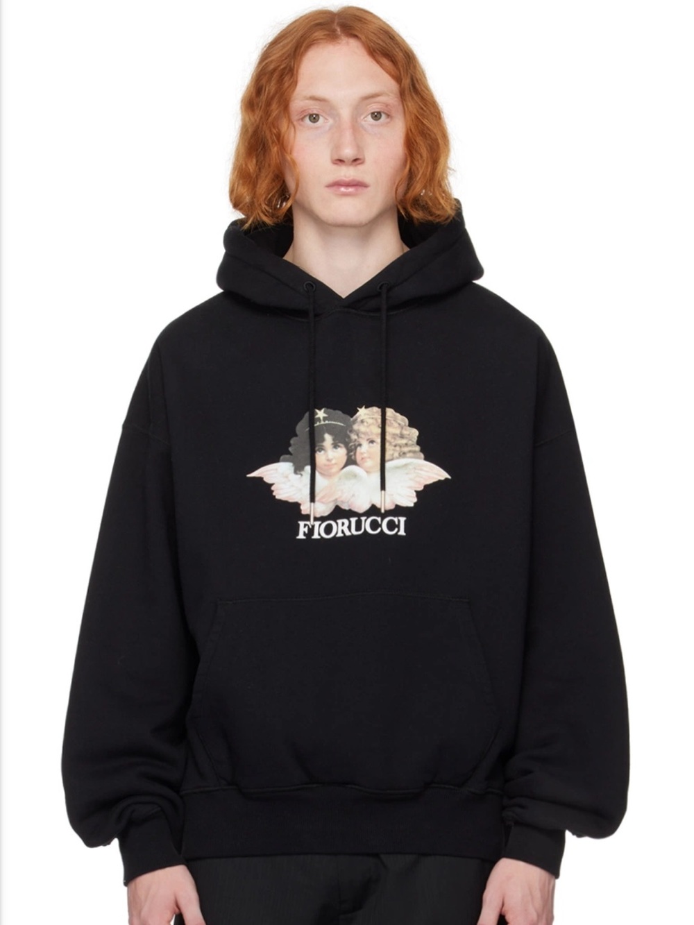 Fiorucci Black Hoodie with Cherub Print